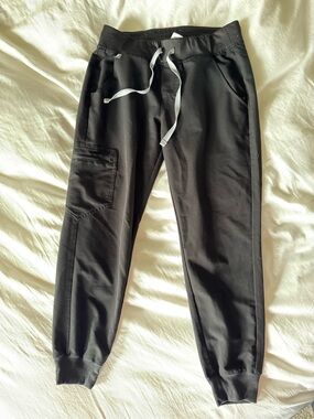 Figs Women's Technical Collection Black Cargo Jogger with White Drawstring